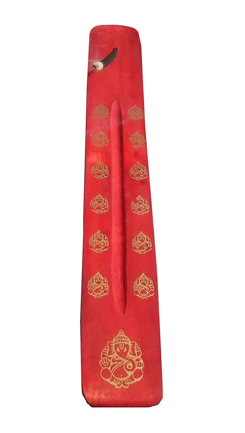 with Ganapati Statue Design on it Handmade 10 Inch Whopper Set of 2 Incense Burner Traditional Incense Stick Holder color Red