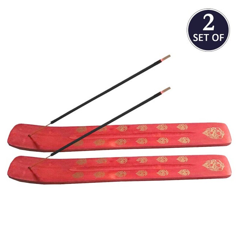with Ganapati Statue Design on it Handmade 10 Inch Whopper Set of 2 Incense Burner Traditional Incense Stick Holder color Red
