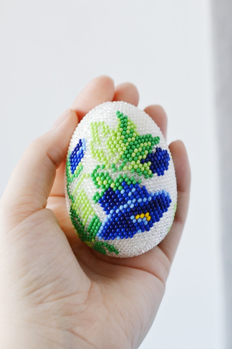 Easter decor easter egg decorations Easter egg with blue flower spring decor beaded egg
