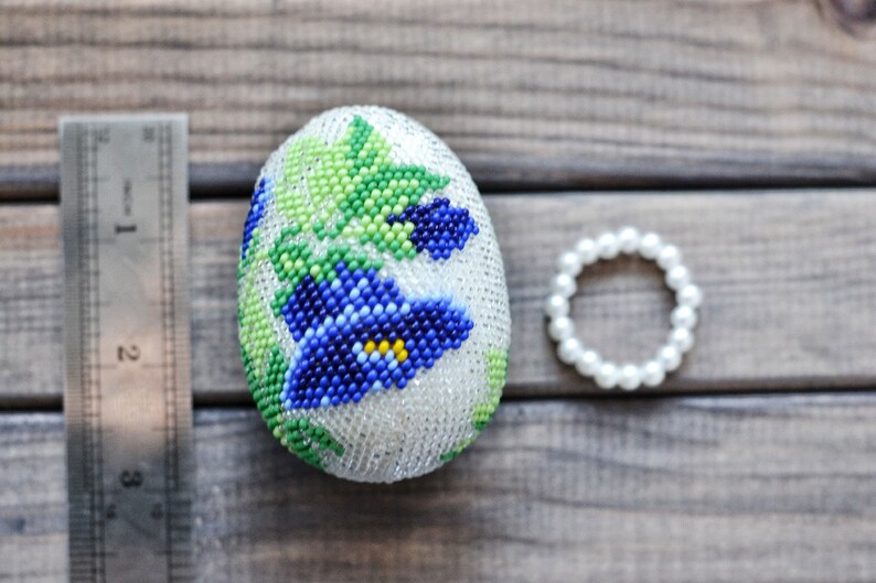 Easter decor easter egg decorations Easter egg with blue flower spring decor beaded egg