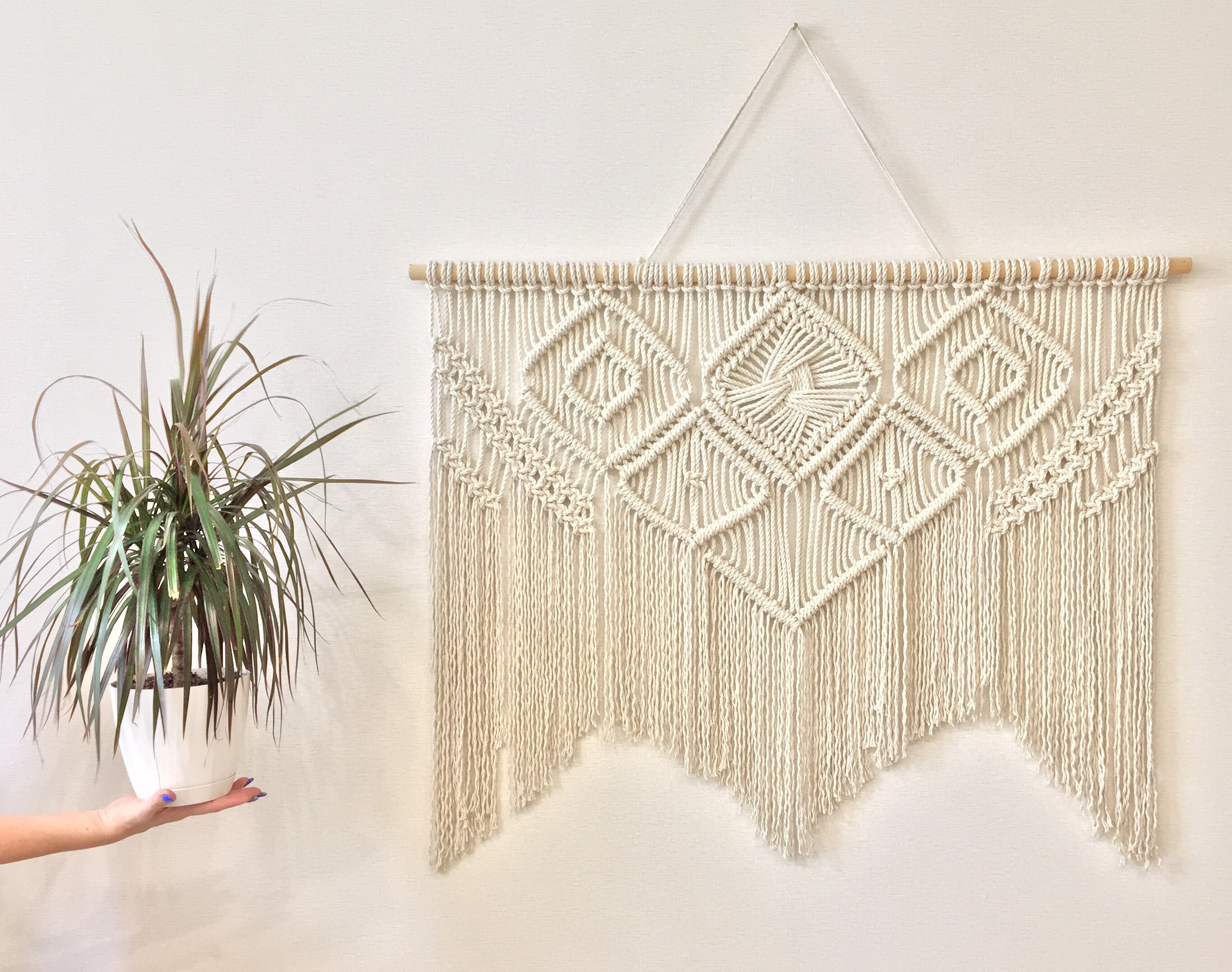 Above Bed Macrame Wall Hanging White Large Wall Tapestry Etsy
