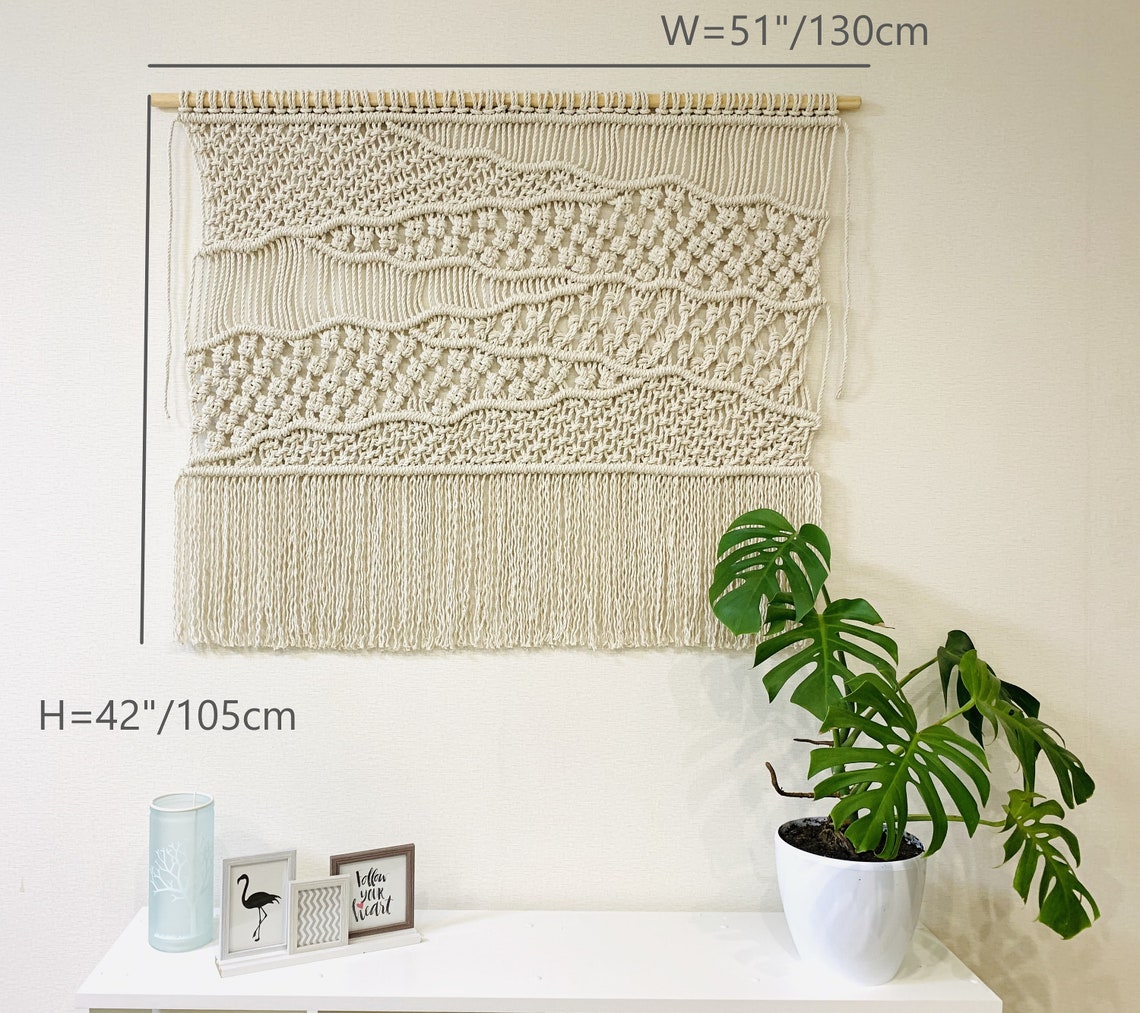 Gray macrame wall hanging extra large woven yarn tapestry Etsy