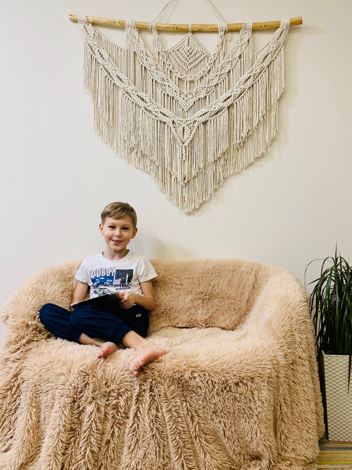 Macrame wall hanging above bed decor Queen tapestry King Etsy