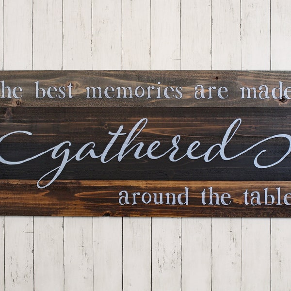 The Best Memories are Made Gathered Around the Table - Farmhouse Wall Decor - Dining Room Wall Art - Sign Kitchen Decor - Stained Wood