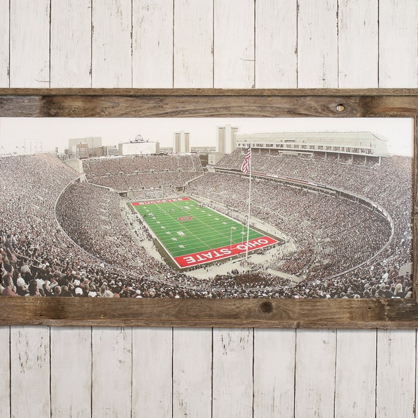 Columbus, OH - Ohio Stadium on Ohio State Campus - Buckeyes Football Stadium - Original Artwork - Reclaimed Barnwood Framed Art - Large Size