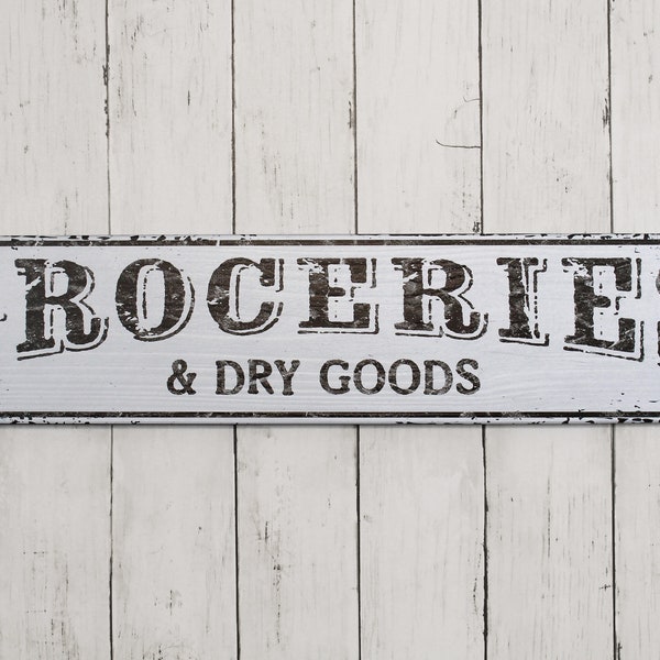 Groceries & Dry Good Distressed Sign, Vintage Kitchen Sign, Kitchen Wall Hanging, Rustic Sign, Antique Style Kitchen Decor, Pantry Sign