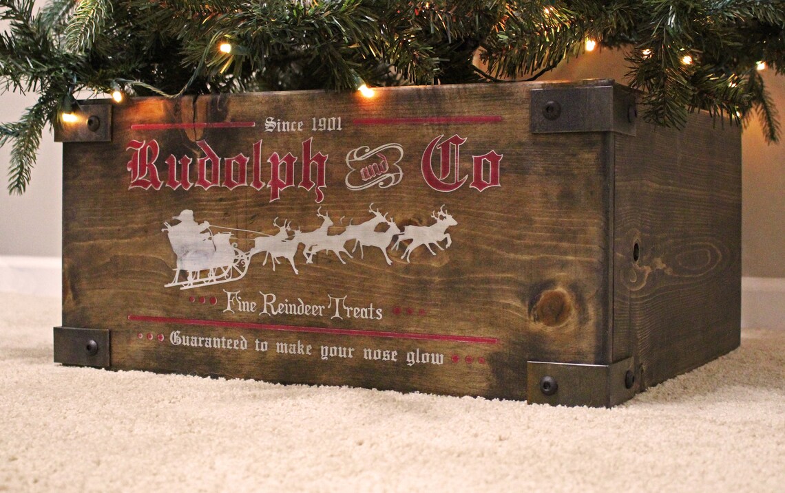 Christmas Tree Box Skirt Replacement Wood Crate Rudolph & Etsy