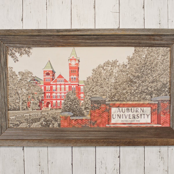 Auburn, AL - Samford Hall - Original Artwork - Reclaimed Barnwood Framed Art - 24" x 12"