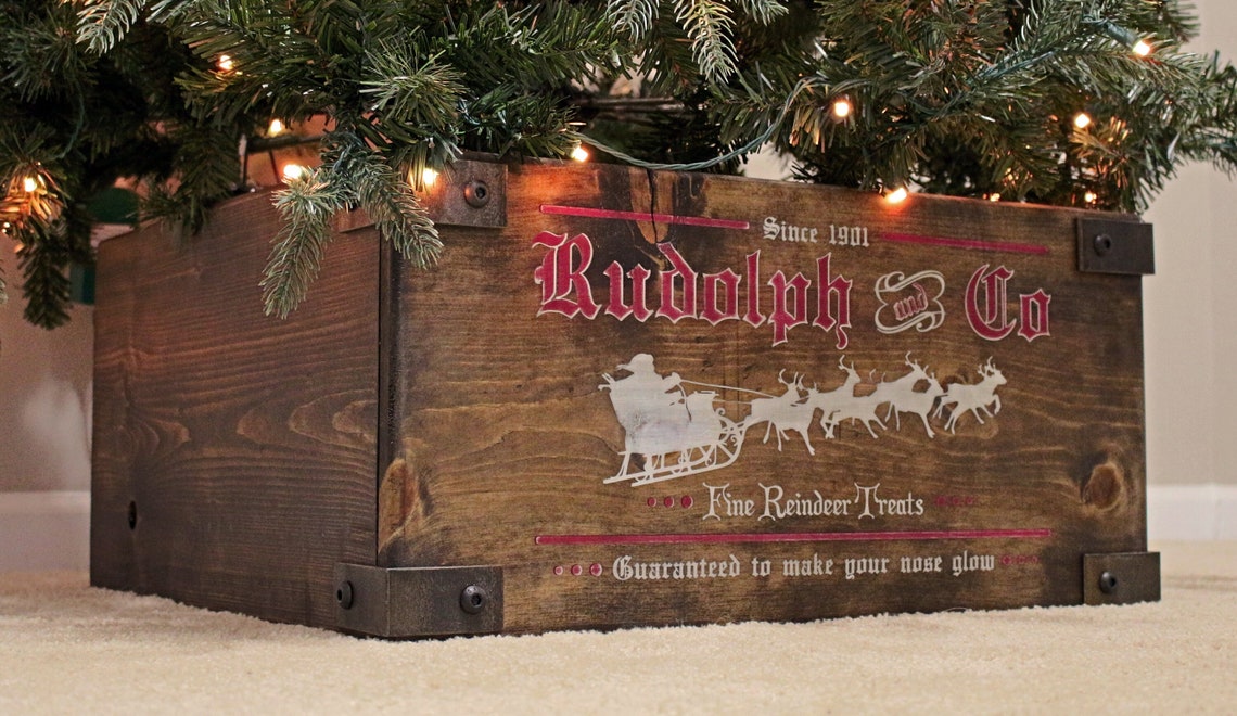 Christmas Tree Box Skirt Replacement Wood Crate Rudolph & Etsy