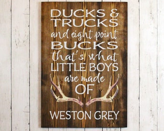 Ducks, Trucks, and Eight Point Bucks, What Little Boys Are Made Of, Deer Antler Wall Art, Baby Boy Nursery Decor, Rustic Nursery, Stained