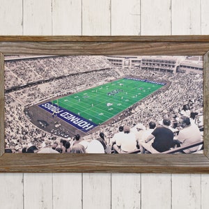 Amon G. Carter Stadium - Ft. Worth, TX, Original Artwork - TCU Horned Frogs Football Stadium - Reclaimed barn wood Framed Art - 24&quot; x 12&quot;