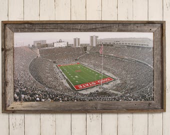 Columbus, OH - Ohio Stadium on Ohio State Campus - Buckeyes Football Stadium - Original Artwork - Reclaimed Barnwood Framed Art - Large Size