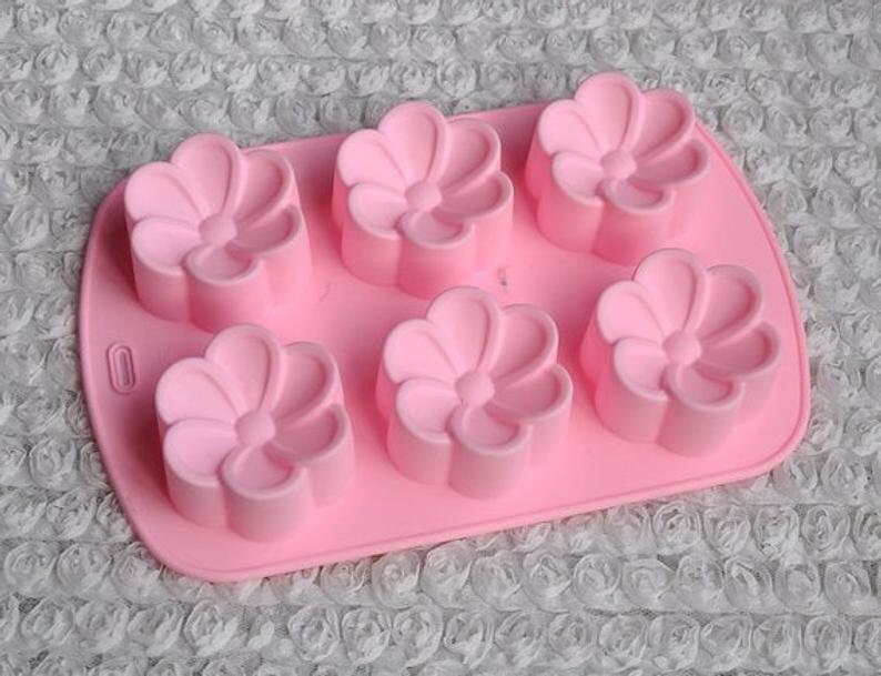6-cavity Square Floral Cake Mold Flexible Silicone Soap Mold For Handmade Soap Candle Candy
