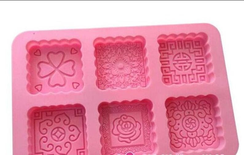 6-cavity Square Floral Cake Mold Flexible Silicone Soap Mold For Handmade Soap Candle Candy