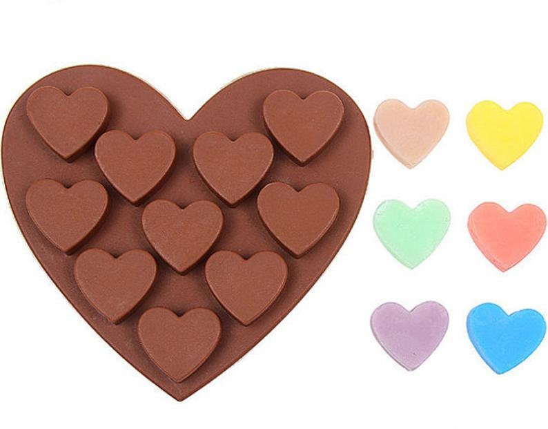 10-cavity Heart Cake Mold Flexible Silicone Soap Mold For Handmade Soap Candle Candy
