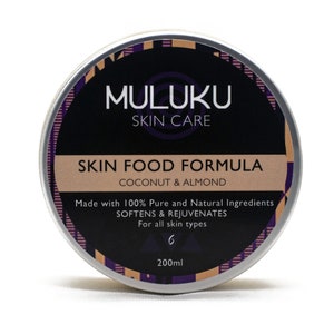 Skin Food Formula. A blend 7 Plant based oils to deeply moisture and nourish your skin. Non greasy feel.