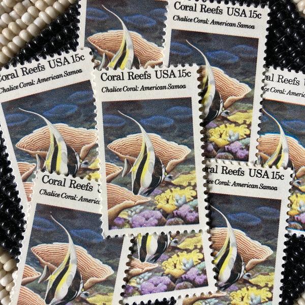 12 “Chalice Coral: American Samoa” 15c Stamps - Unused USPS Vintage Postage, 1980 Coral Reefs, #1829
