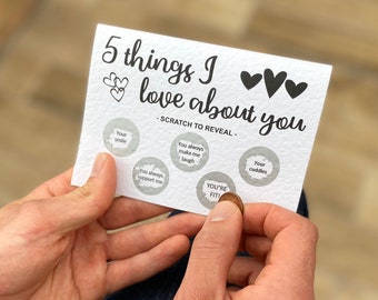 5 things I love about you scratch reveal greeting card - girlfriend - scratch card - birthday - anniversary - keepsake - personalised