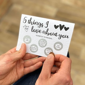 5 things I love about you scratch reveal greeting card - girlfriend - scratch card - birthday - anniversary - keepsake - personalised