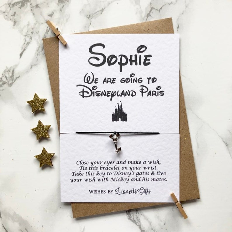 wishstring make a wish Personalised we are going to disneyland disneyworld keepsake wish bracelet holiday announcement disney reveal