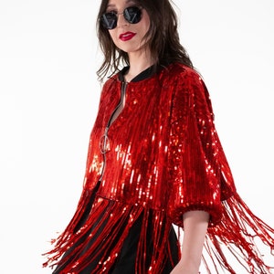 Ruby Red Sequin Fringe Rave Jacket