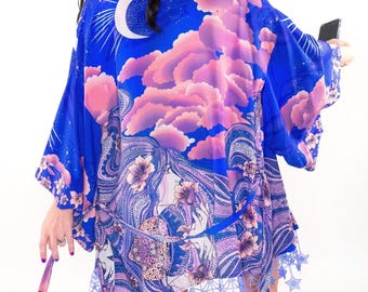 Kimono infantil de luna pastel con flecos de estrellas