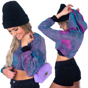 Color Shifting Festival Rave Cropped Hoodie