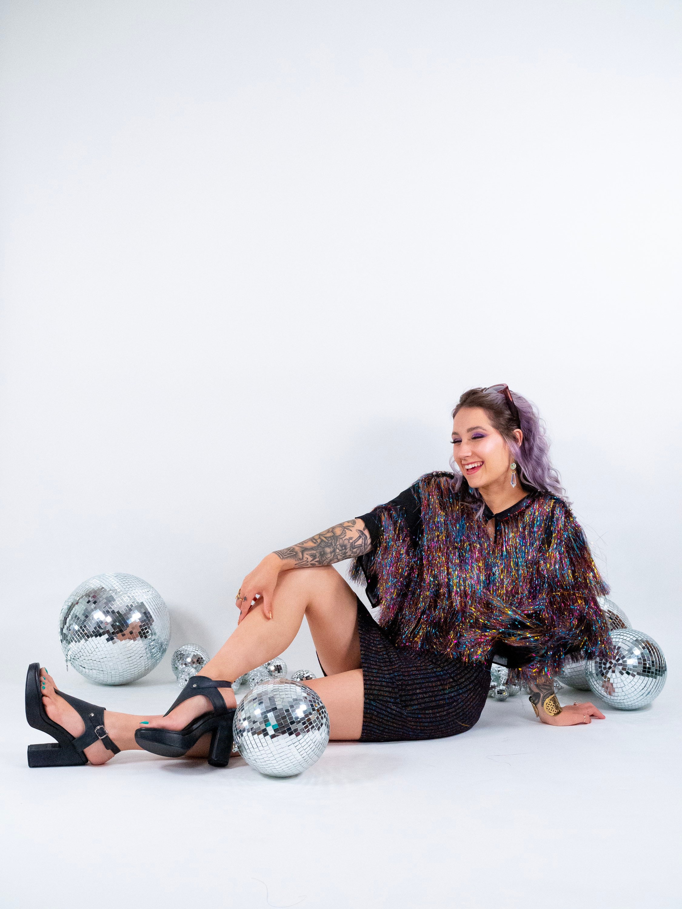 Rainbow Tinsel Fringe Studded Jacket