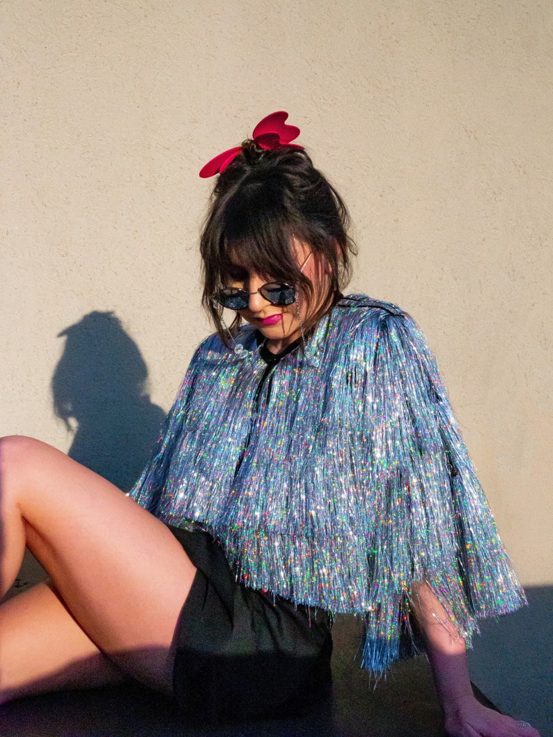 Holographic Tinsel Fringe Crop Karma Jacket image 1