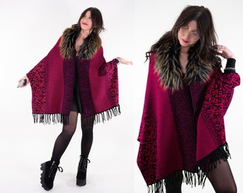 Raspberry Festival Pash Fur Fringe Scarf Wrap