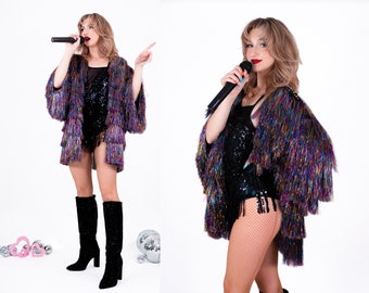 Swift Away Rainbow Tinsel Fringe Long Jacket