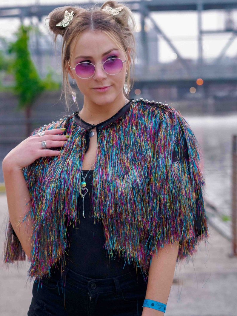 Rainbow Tinsel Fringe Studded Jacket Etsy Australia