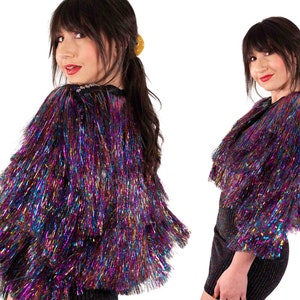 Rainbow Tinsel Fringe Studded Jacket