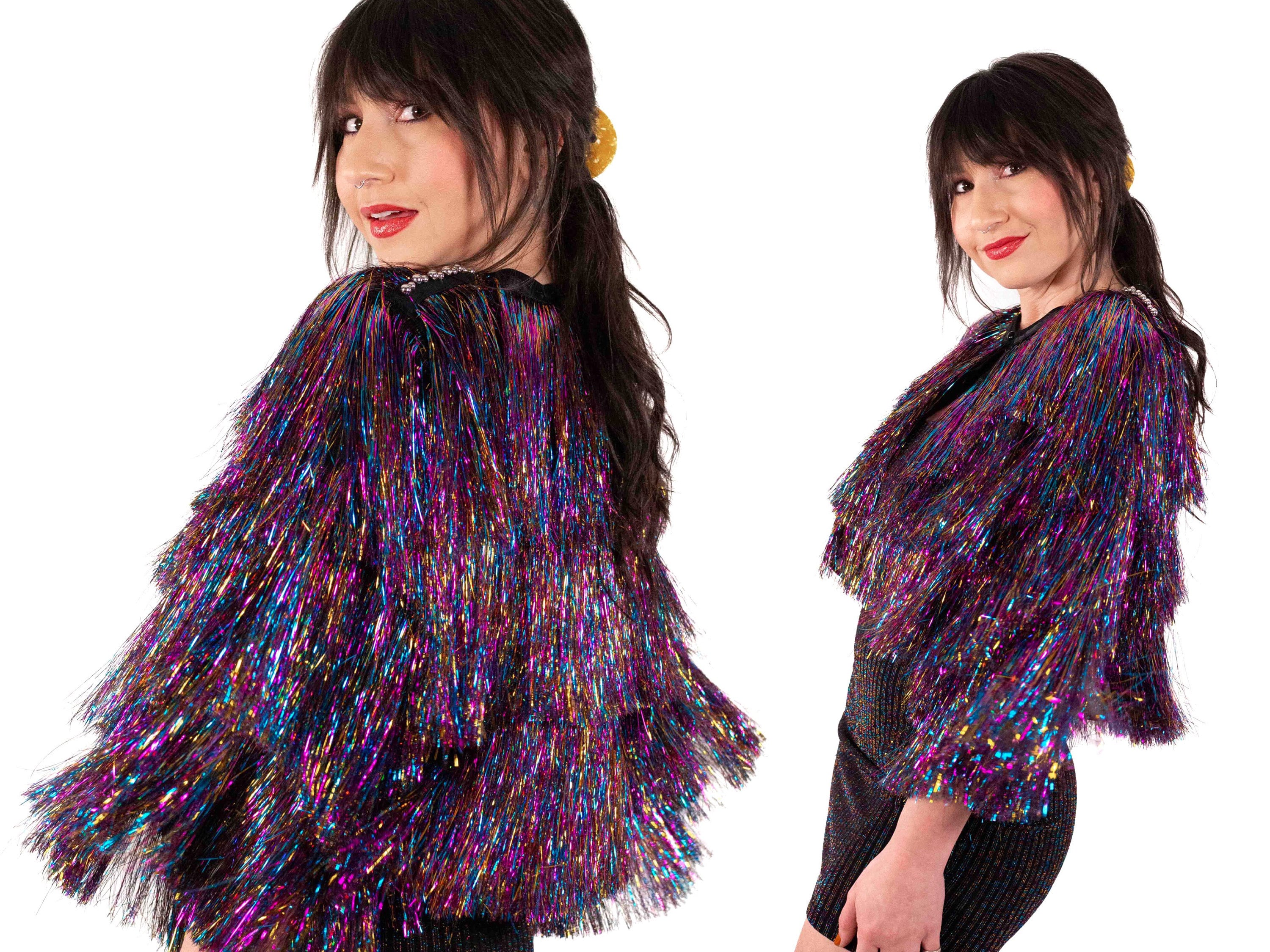 Rainbow Tinsel Fringe Studded Jacket 