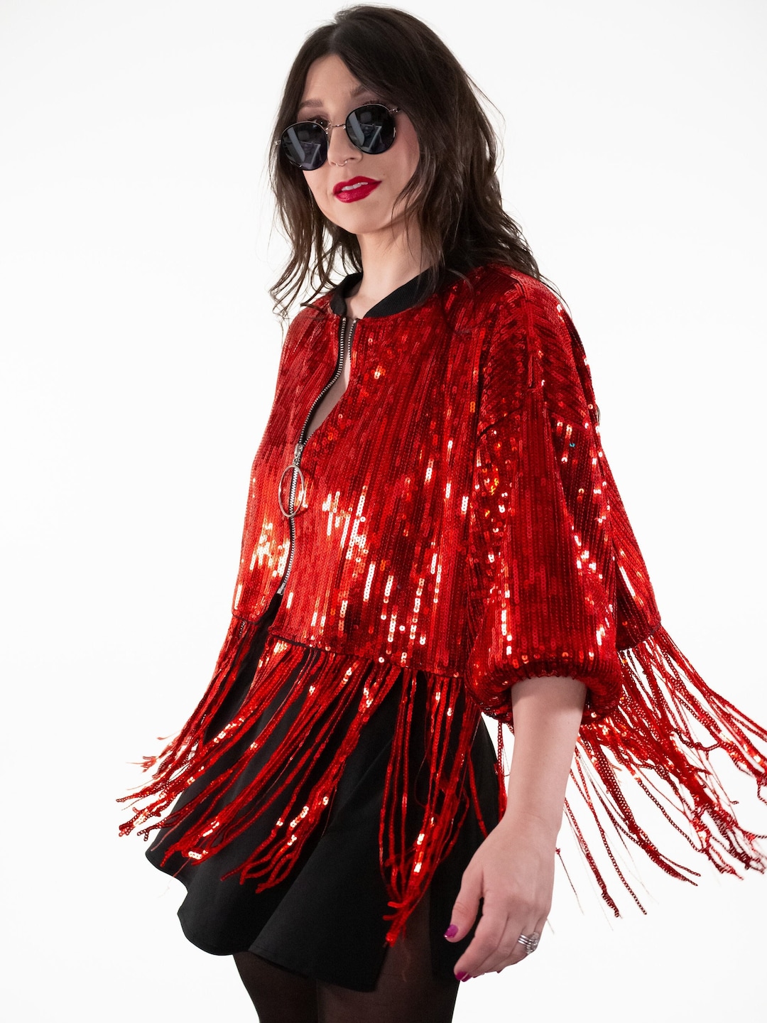 Ruby Red Sequin Fringe Jacket | Festival Rave Outfit - Etsy
