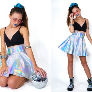 Galactic Holographic Leather Structure Circle Rave Skirt