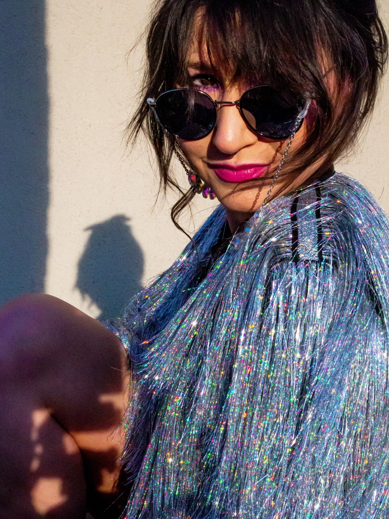 Holographic Tinsel Fringe Crop Karma Jacket image 4