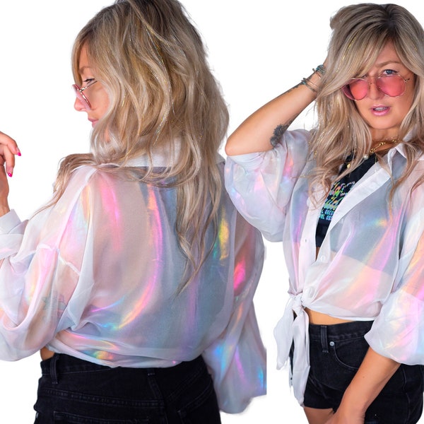 Life in Full Spectrum with the Holographic Button-Up Crop Top