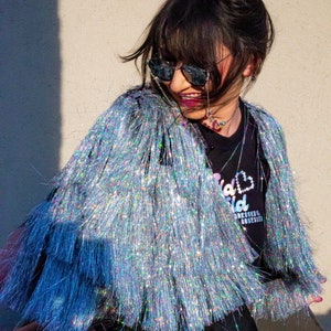 Holographic Tinsel Fringe Crop Karma Jacket image 3