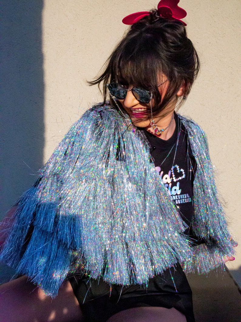 Holographic Tinsel Fringe Crop Karma Jacket image 3