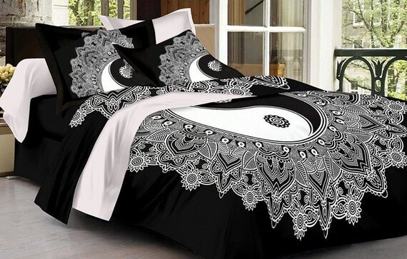 Black White Yin Yang Indian Mandala Duvet Cover Queen Size Etsy