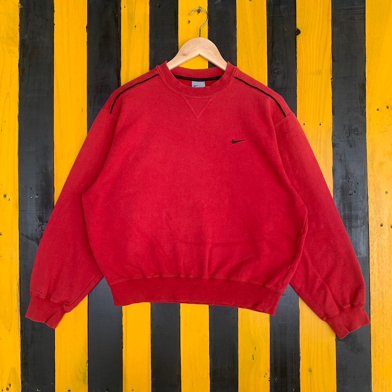 Small Vintage Colour Nike Jumper Size Pullover Medium Swoosh Embroidery Sweatshirt Red TlK13FJc