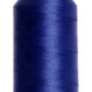 May include: A spool of navy blue thread with a green base and top. The thread is tightly wound, creating a cylindrical shape. The image is a close-up, highlighting the texture and color of the thread.