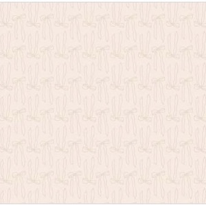 May include: A light pink fabric featuring a repeating pattern of thin, delicate line-drawn bows. Each bow is rendered in a soft, muted beige outline, creating a subtle and consistent grid-like arrangement across the entire surface of the material.