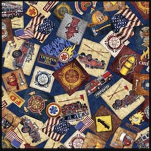 Firefighter Overlapping Patches, American Heroes Firefighter, QT Fabrics, Yardage, Quilting, Sewing, Quilter Gift, Firefighter gift