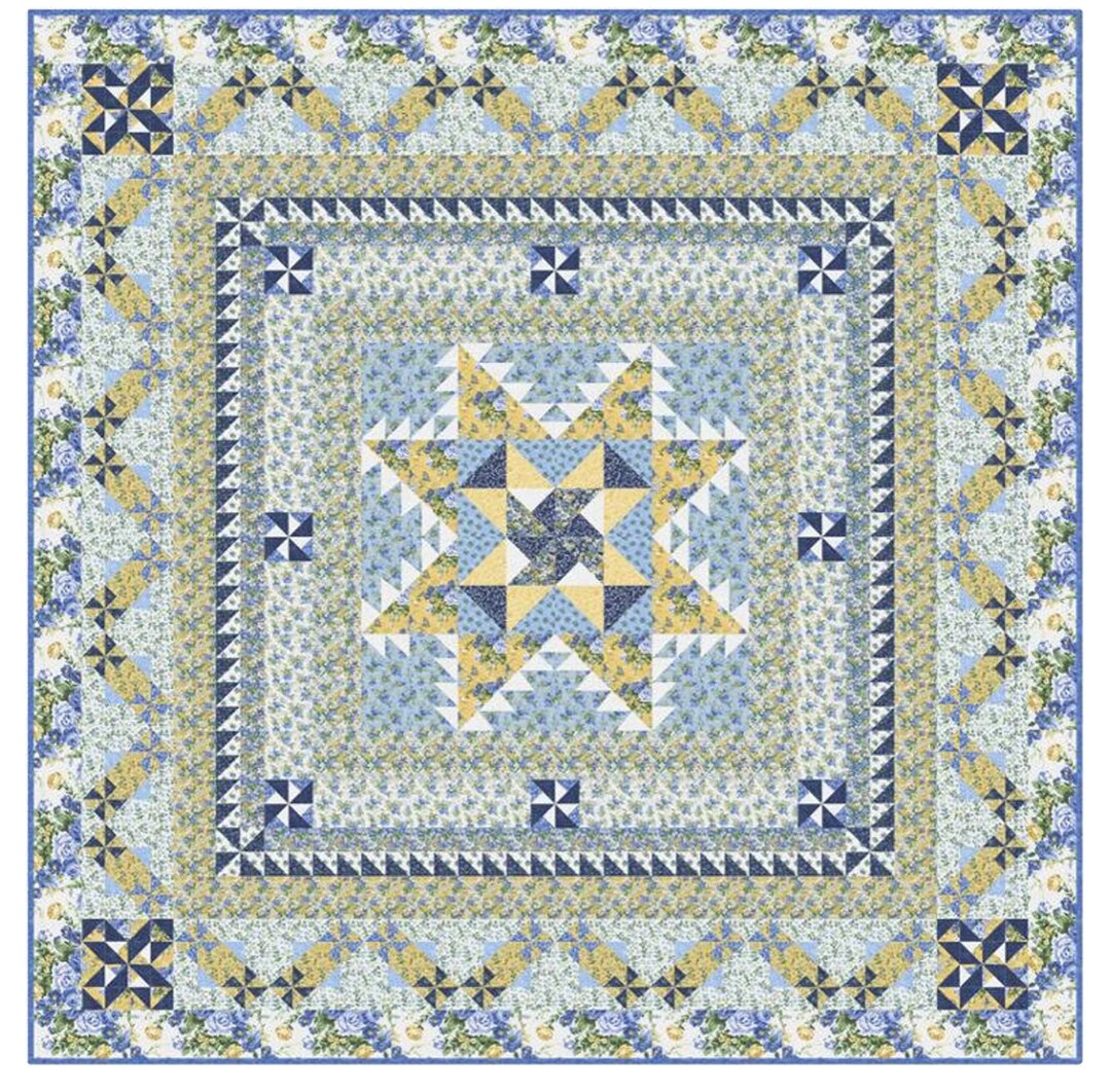 SUMMER BREEZE, Quilt Kit 2023, Moda Quilt Kit, Blue and Yellow, Floral