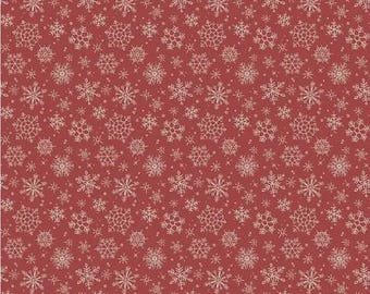 Magical Winterland, Barn Red  Lisa Audit, Riley Blake, Sold By The Yard, Snowflake Fabric, wide backing, Sewing, Quilting, Quilters gift