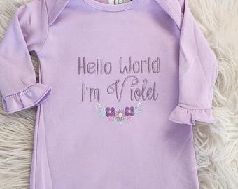 Monogrammed Baby Gown: Embroidered Cotton Coming Home Outfit