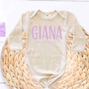 Embroidered Personalized Baby Girl Gown - Baby Girl Coming Home Outfit - Baby Shower Gift - Monogrammed Romper - baby girl gift personalize