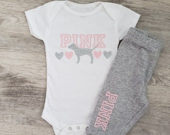 Love Pink baby outfit, baby girl outfit, toddler girl outfit, new baby gift, baby shower gift, baby girl clothing, baby girl clothes